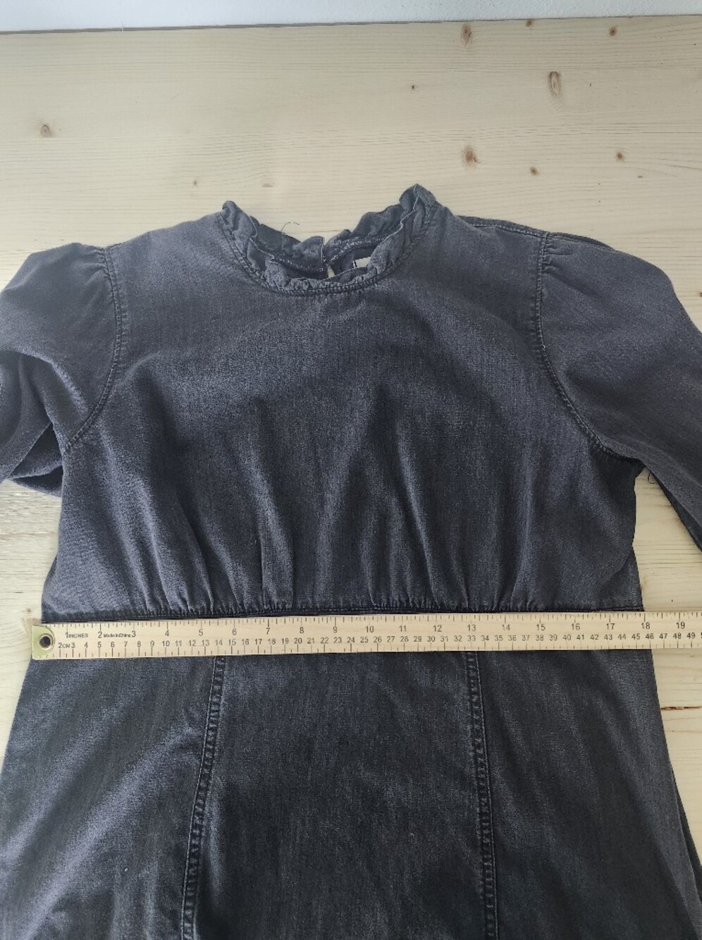 Madewell Black Long-Sleeve Ruffle Neck Dress Women's 12 - Picture 3 of 8